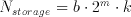 N_{storage}=b\cdot 2^{m}\cdot k