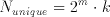 N_{unique}=2^{m}\cdot k